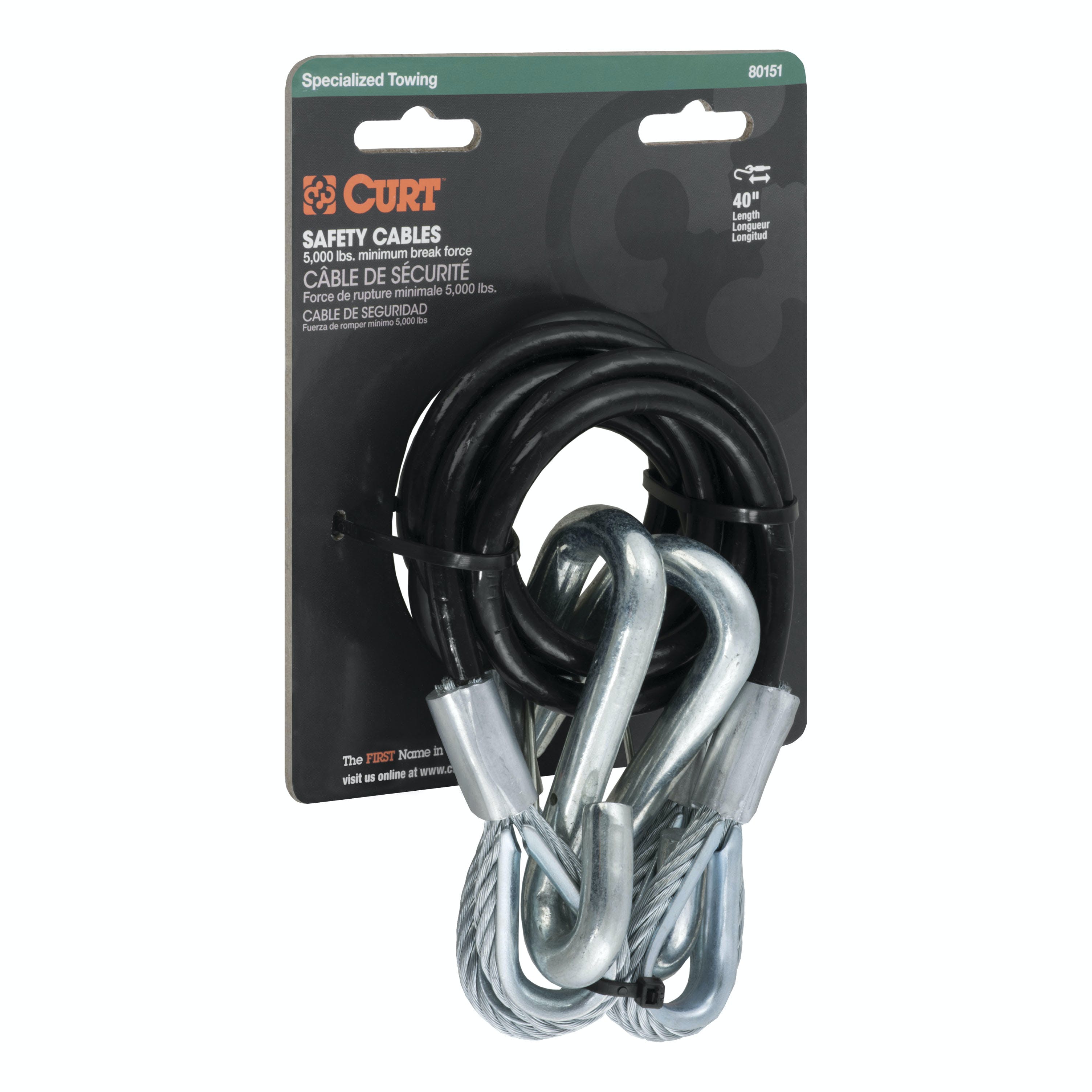 CURT 80151 44-1/2 Safety Cables with 2 Snap Hooks (5,000 lbs, Vinyl-Coated, 2-Pack)