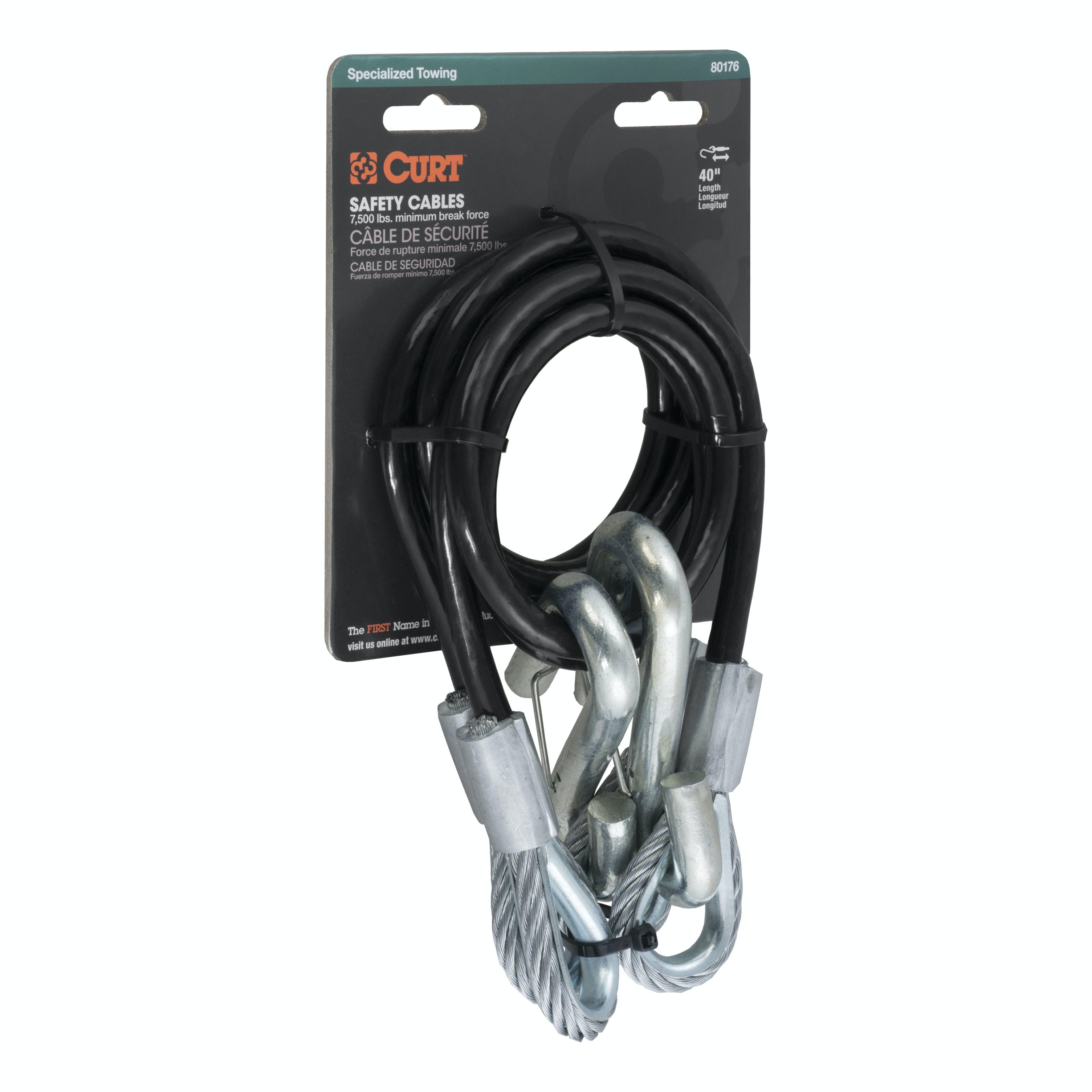 CURT 80176 44 Safety Cables with 2 Snap Hooks (7,500 lbs, Vinyl