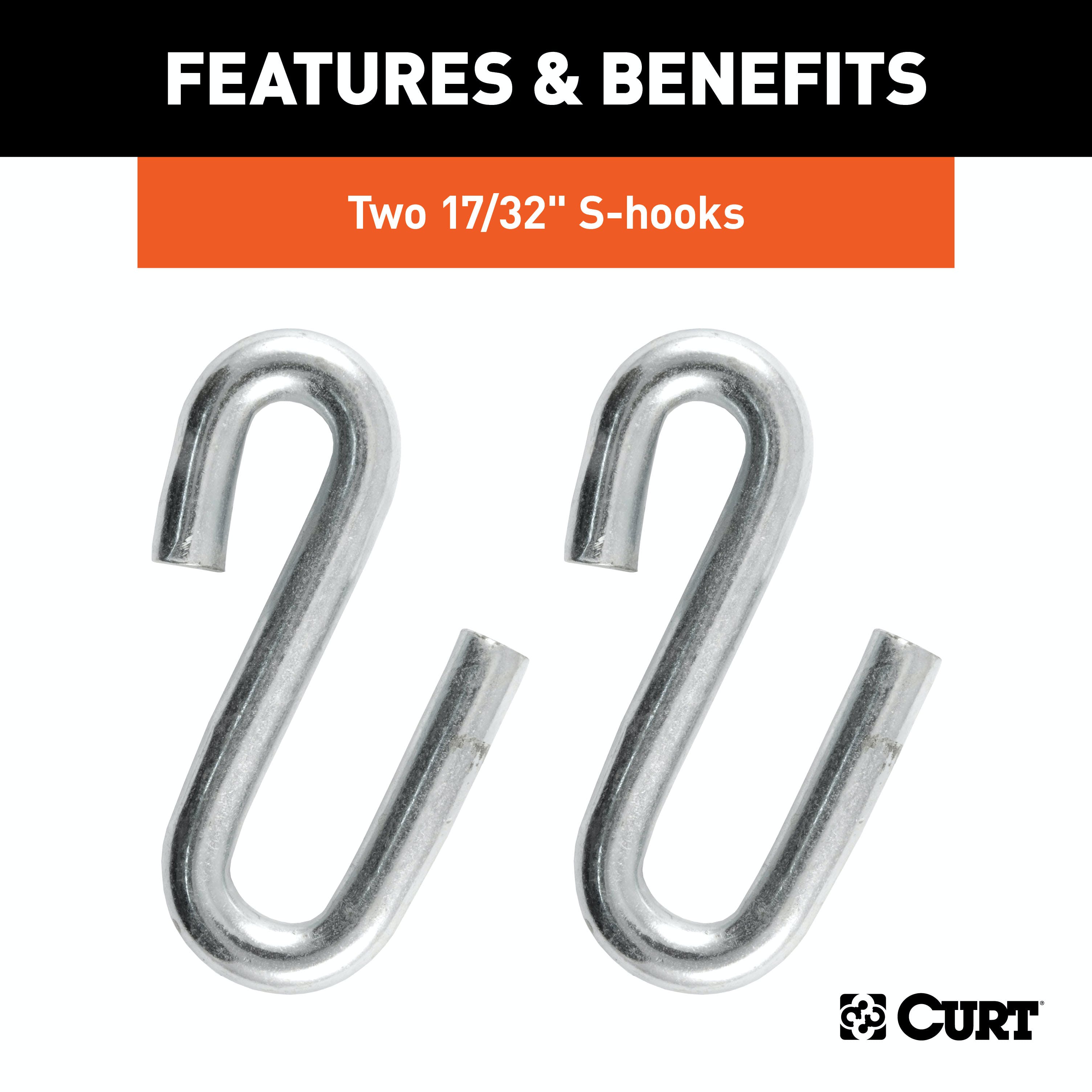 CURT 80301 48 Safety Chain with 2 S-Hooks (7,000 lbs, Clear Zinc)