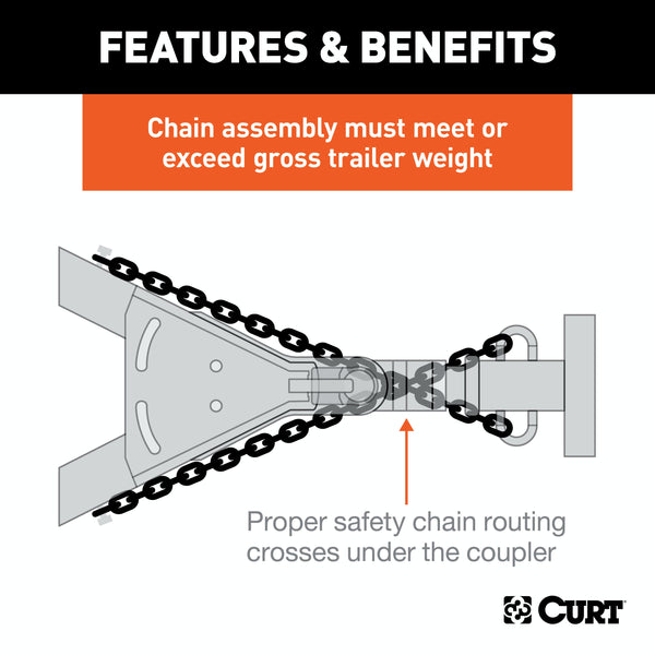 CURT 80303 35 Safety Chain with 1 Clevis Hook (12,600 lbs, Yellow Zinc)