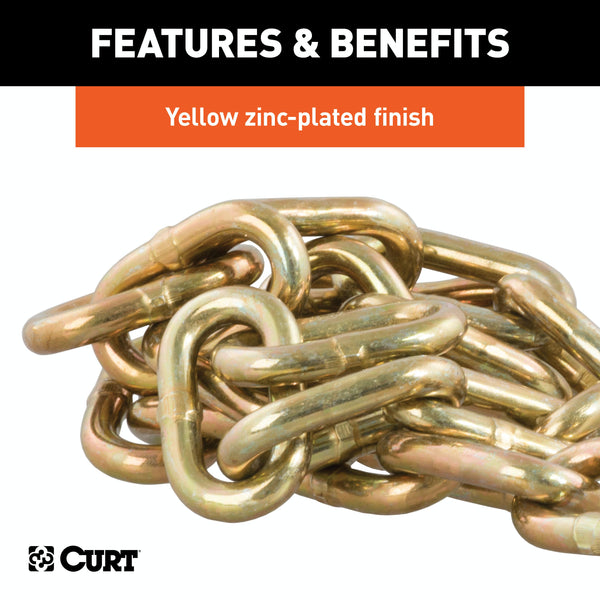 CURT 80303 35 Safety Chain with 1 Clevis Hook (12,600 lbs, Yellow Zinc)