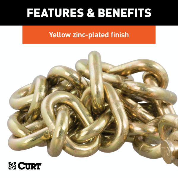 CURT 80304 35 Safety Chain with 1 Clevis Hook (18,800 lbs, Yellow Zinc)