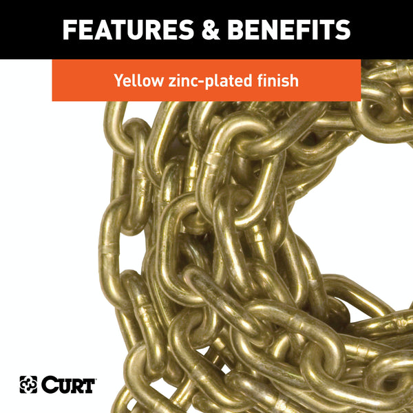 CURT 80306 16' Transport Binder Safety Chain with 2 Clevis Hooks (18,800 lbs, Yellow Zinc)