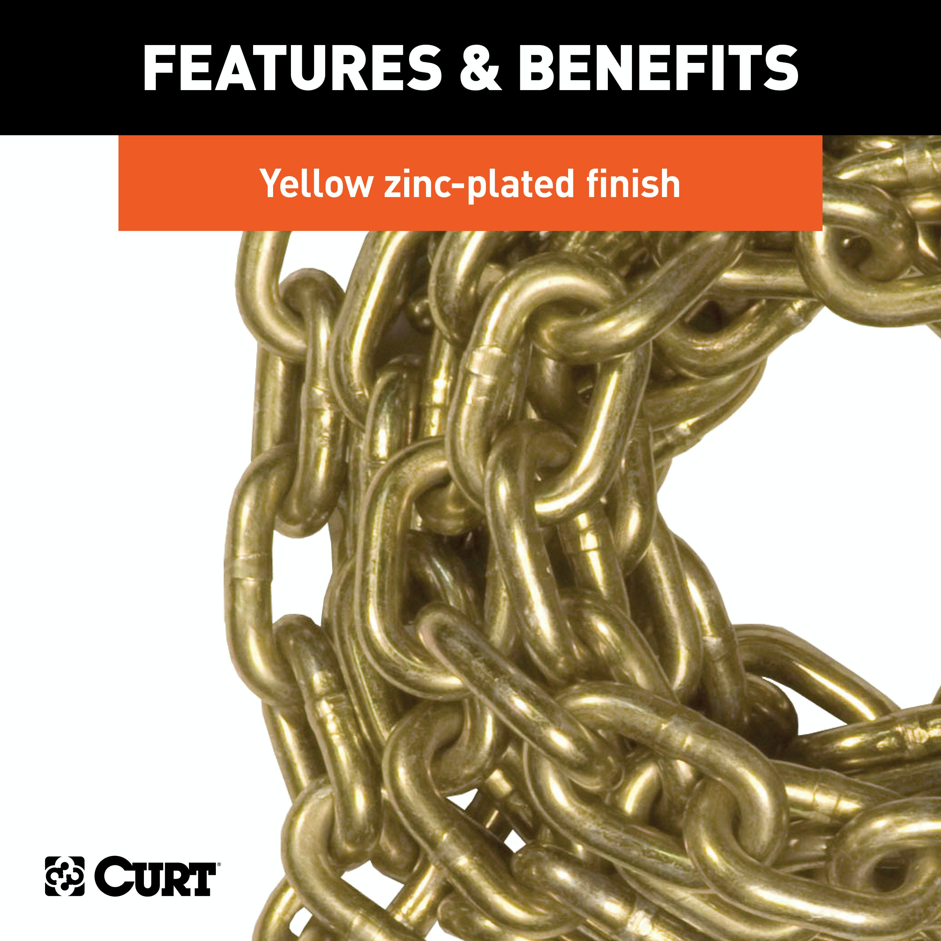 CURT 80307 20' Transport Binder Safety Chain with 2 Clevis Hooks (18,800 lbs, Yellow Zinc)