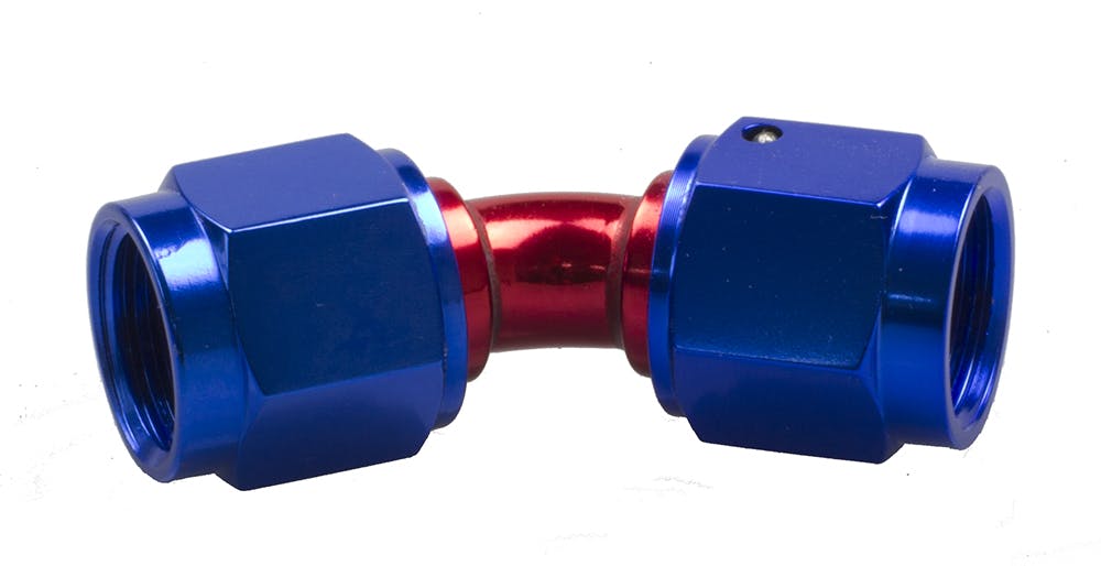 Redhorse Performance 8145-08-1 -08 Female to Female AN/JIC flare swivel coupling -45 deg - red and blue