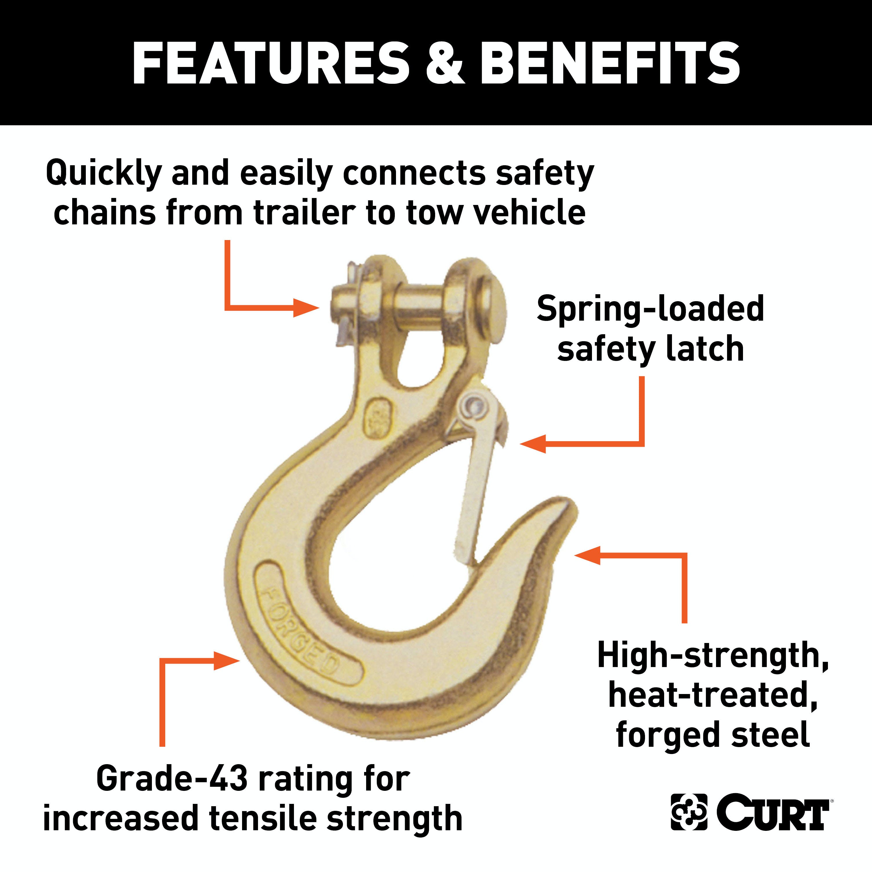 CURT 81900 1/4 Safety Latch Clevis Hook (7,800 lbs, 1/4 Pin)