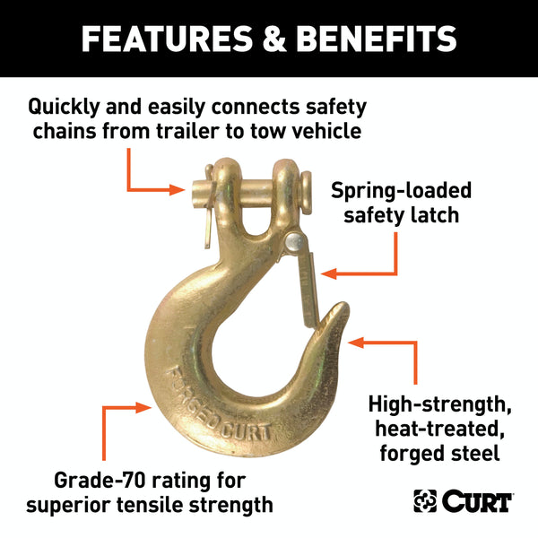 CURT 81940 1/4 Safety Latch Clevis Hook (12,600 lbs, 1/4 Pin)