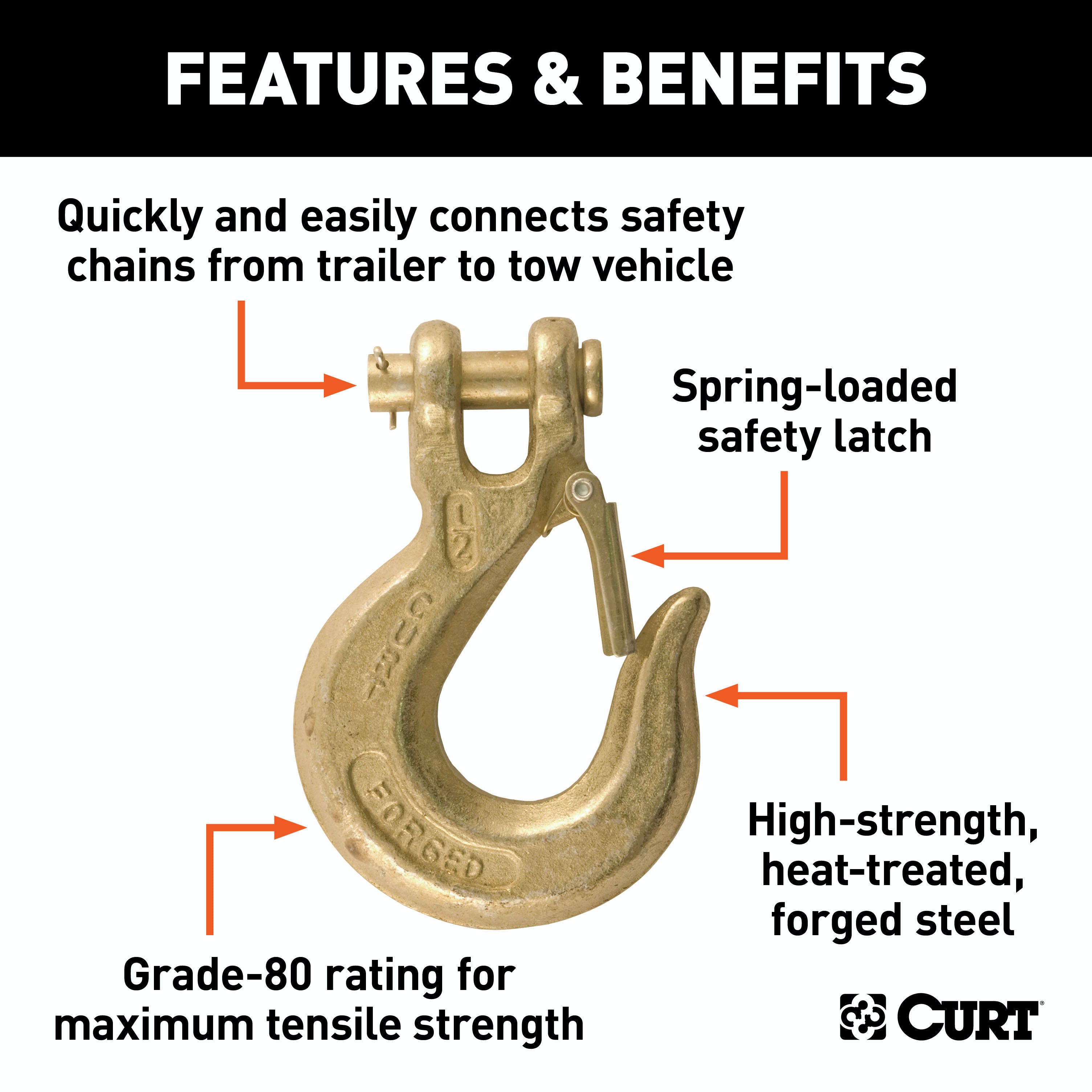 CURT 81980 1/2 Safety Latch Clevis Hook 48,000 lbs, 1/2 Pin)