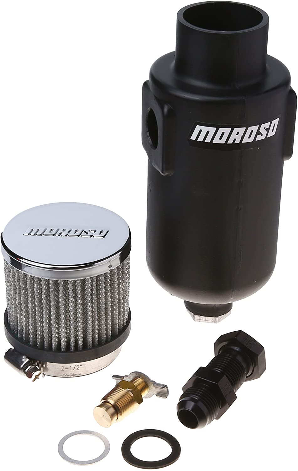 Moroso 85402 Black Polyethylene Breather Tank (-10AN Fitting, 1qt, 2 Filter)