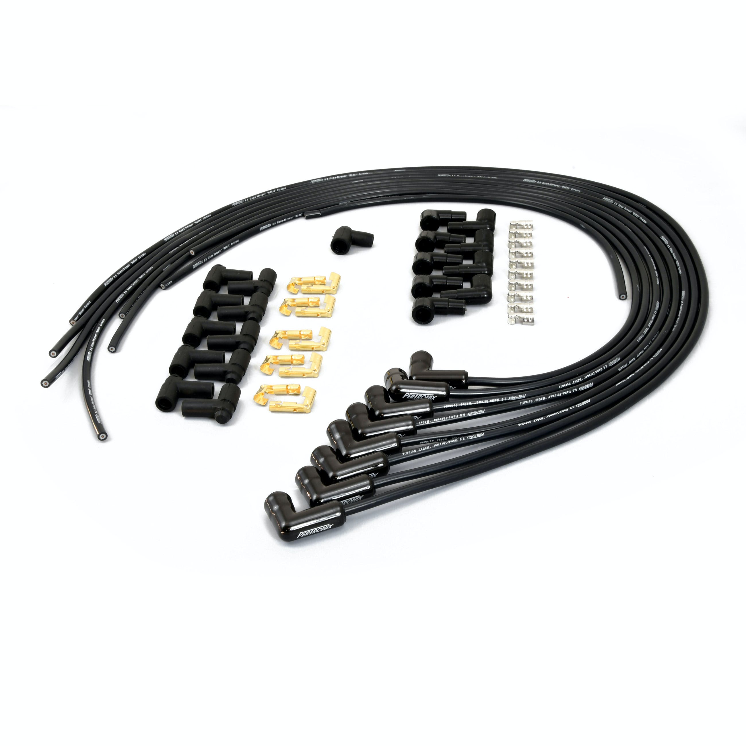 PerTronix 828290HT Wires, Univ. 8MM 8 cyl 90? Black Ceramic Boot; Black wire