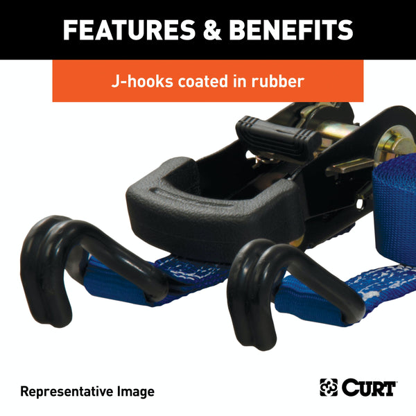 CURT 83019 16' Blue Cargo Strap with J-Hooks (733 lbs.)