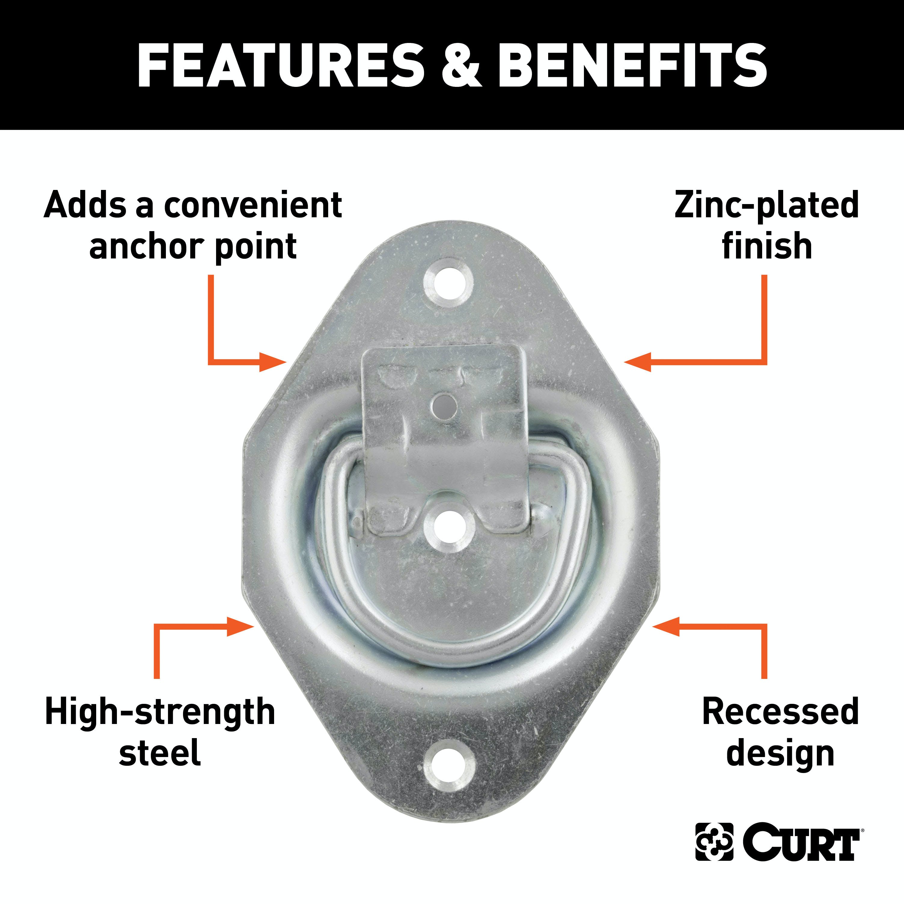 CURT 83601 1-3/8 x 1-7/8 Recessed Tie-Down Ring (1,200 lbs, Clear Zinc)