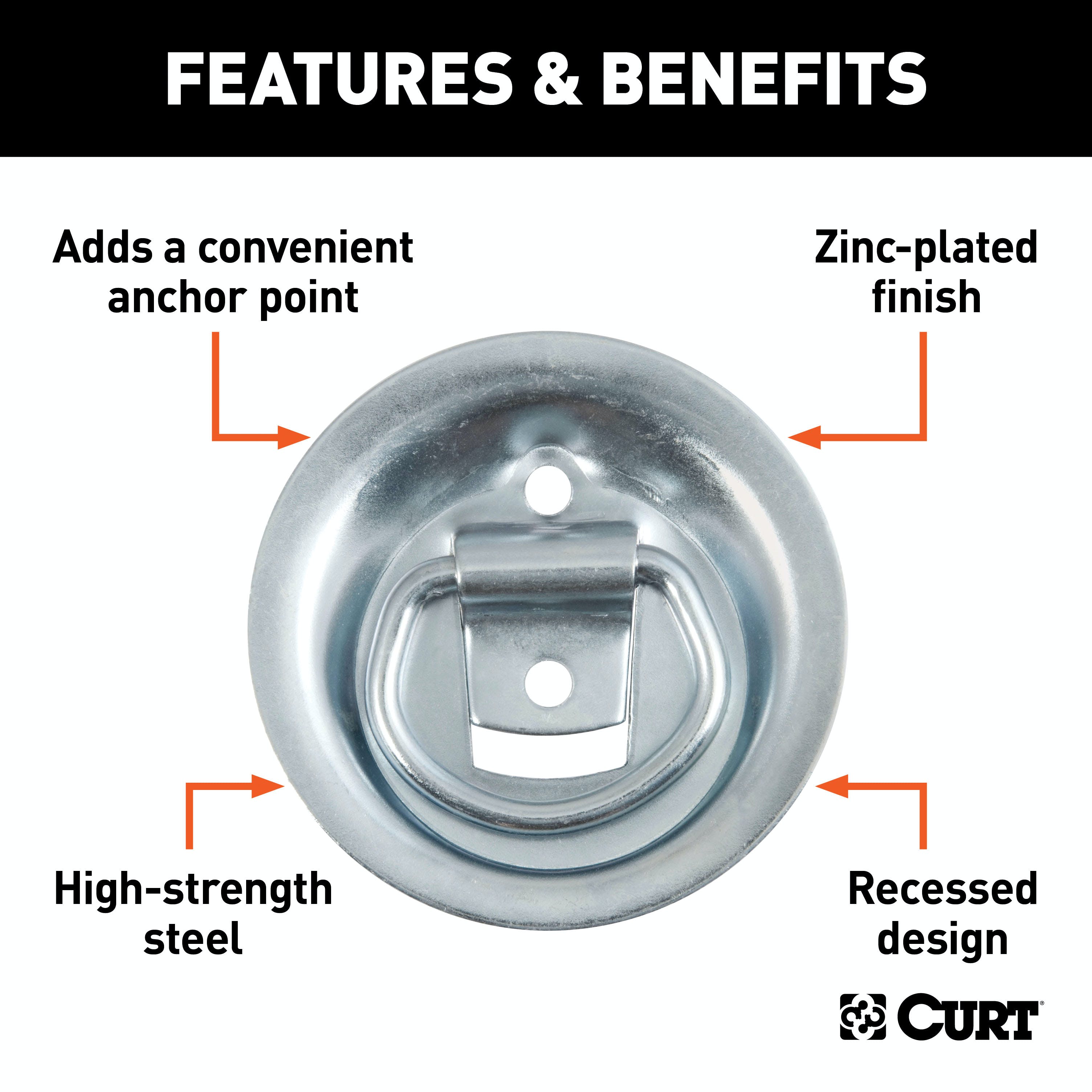CURT 83710 1-1/8 x 1-5/8 Recessed Tie-Down Ring (1,000 lbs, Clear Zinc)