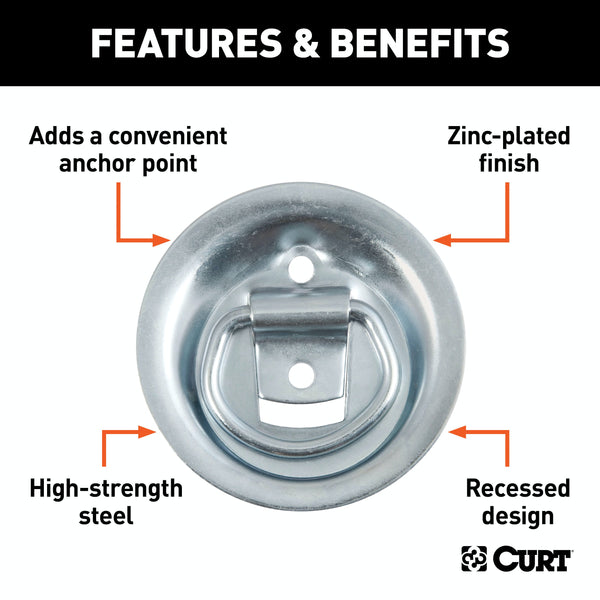 CURT 83710 1-1/8 x 1-5/8 Recessed Tie-Down Ring (1,000 lbs, Clear Zinc)