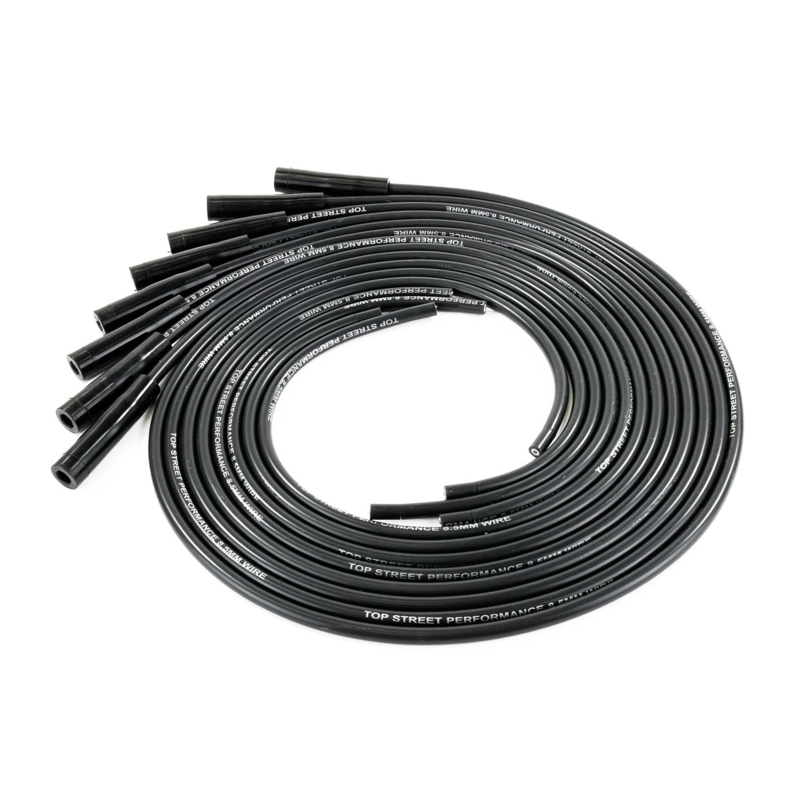 Top Street Performance 85080 Spark Plug Wire Set, Universal Fit 8.5mm with 180 degree Plug Boots, Black