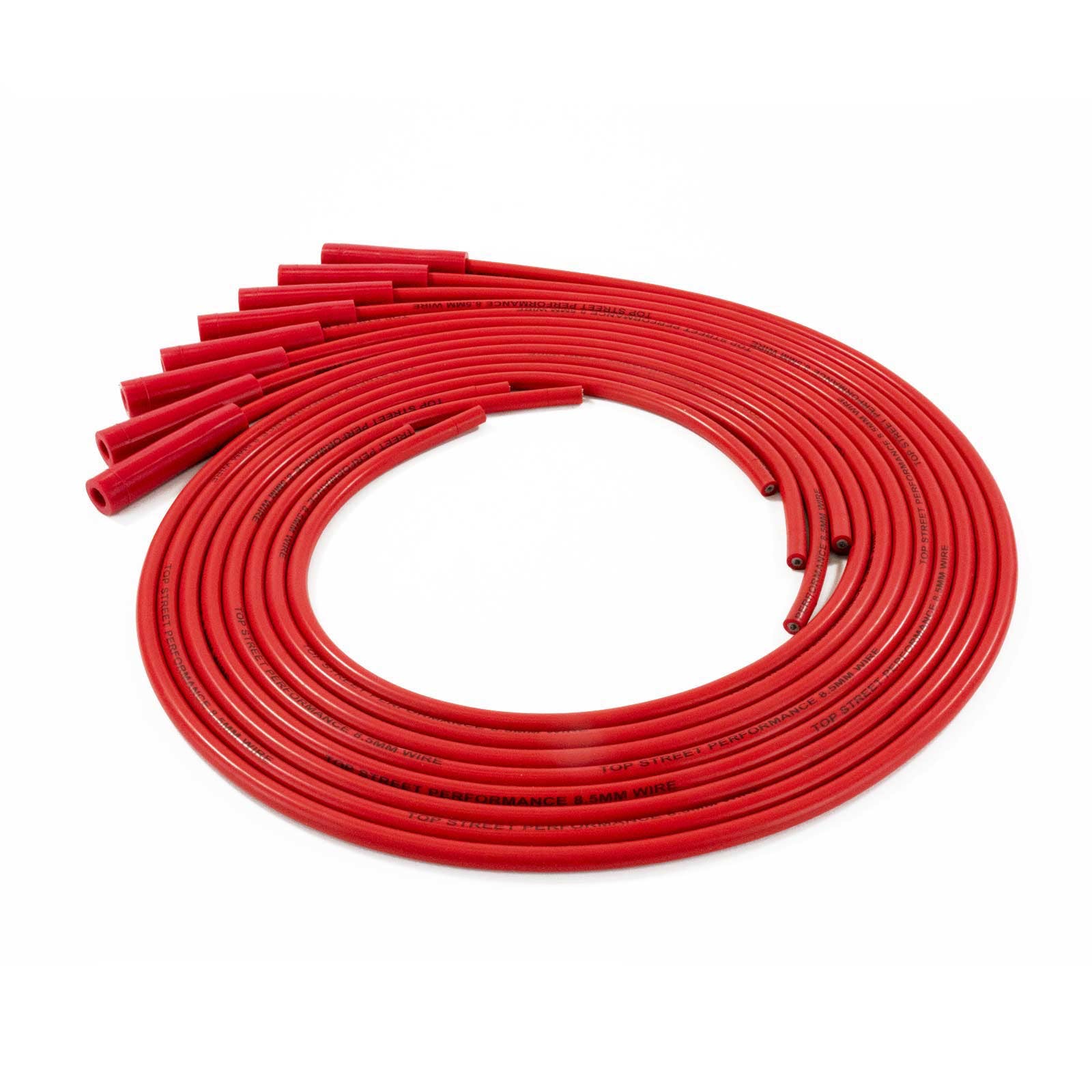Top Street Performance 85280 Spark Plug Wire Set, Universal Fit 8.5mm with 180 degree Plug Boots, Red