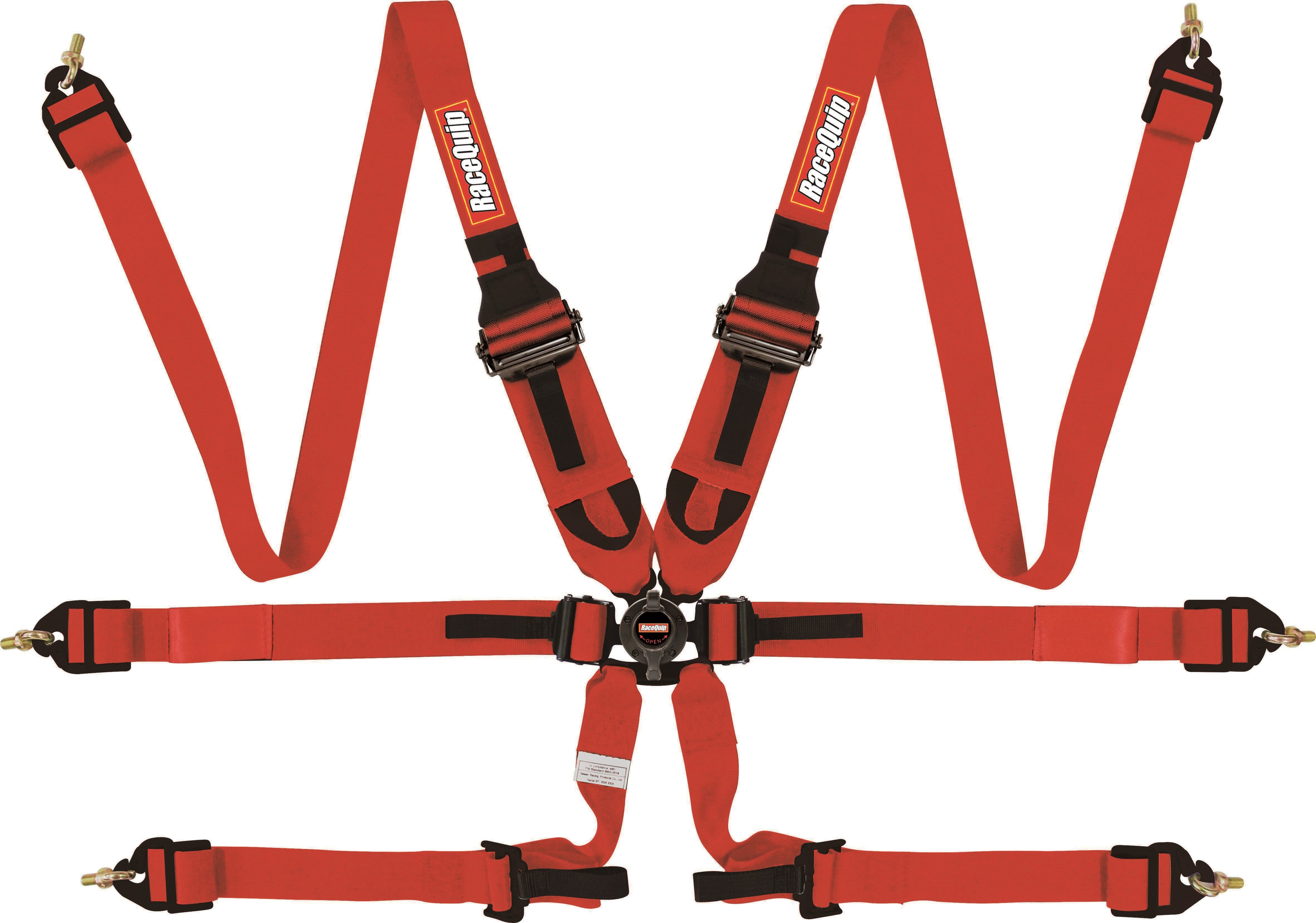RaceQuip 855015 FIA 6-Point Camlock HANS/FHR Racing Lap Belt Harness Set (Red, Pull-Down)