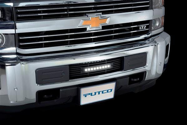 Putco 87195L Stainless Black Bar Design Bumper Grille with curved flush 10 inch Light Bar