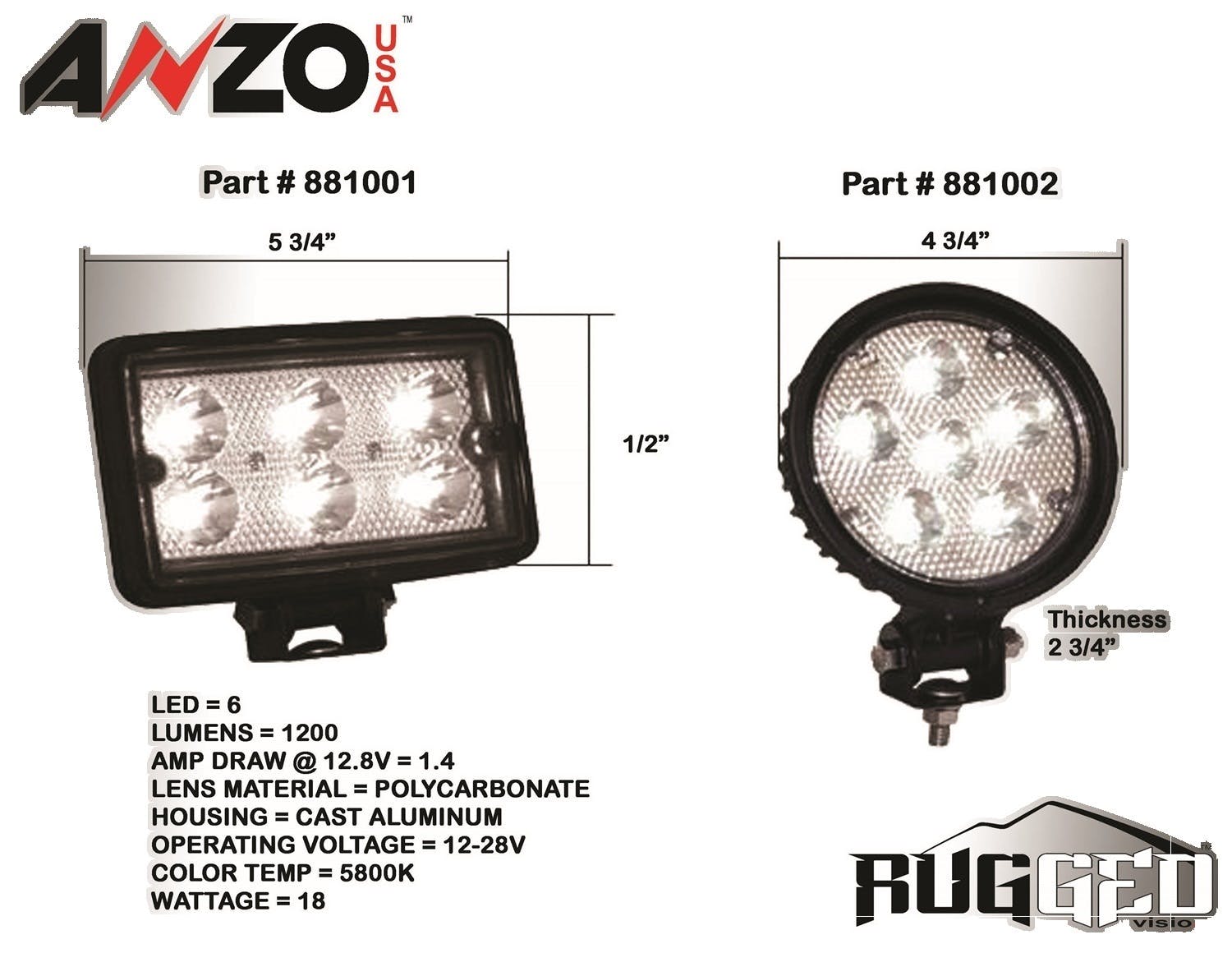 AnzoUSA 881001 3" x 5" High Power LED Fog Light