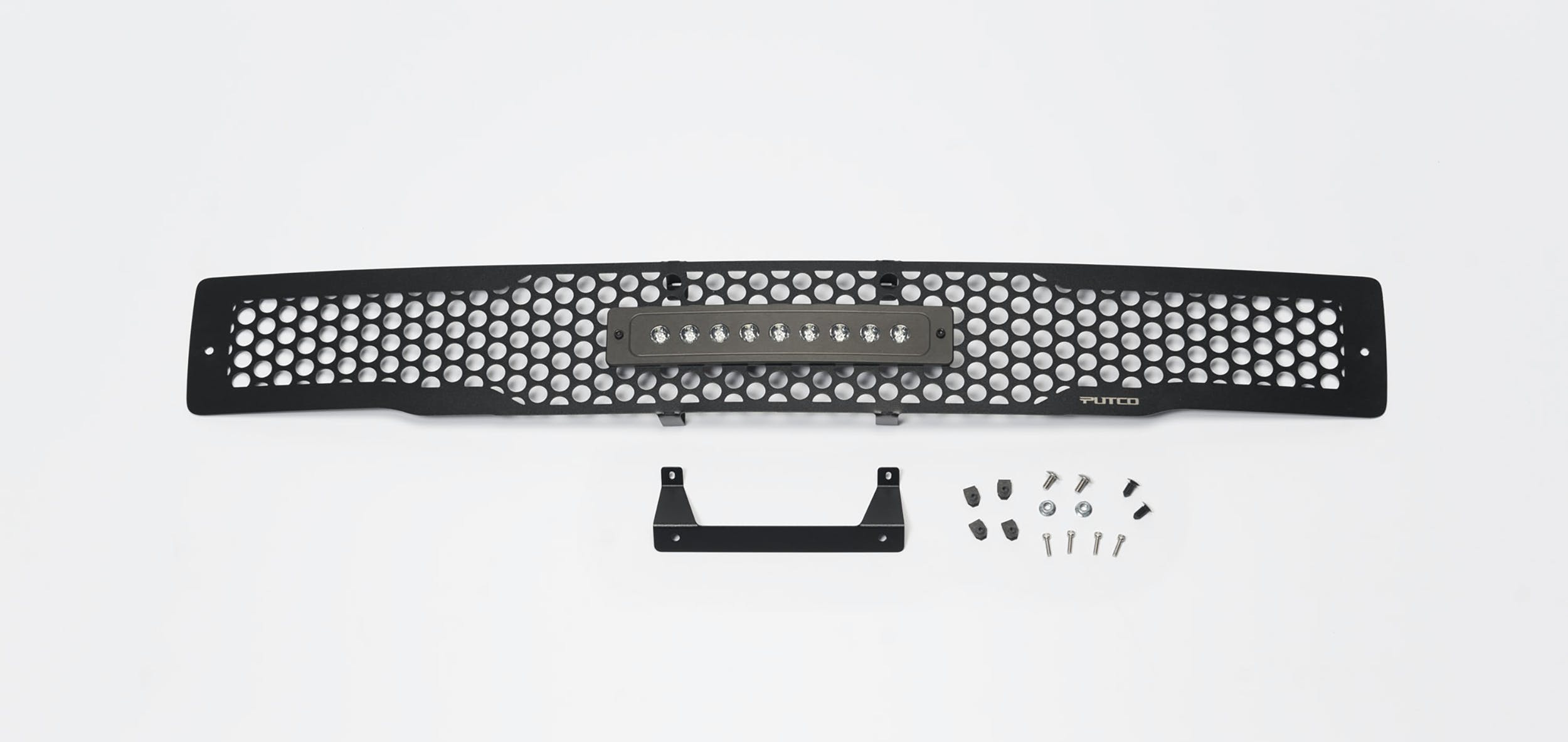 Putco 88160L Stainless Steel Black Punch Design Bumper Insert w/ 10 inch Luminix Light bar