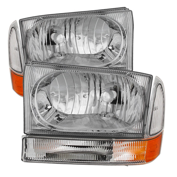 XTUNE POWER 9025419 Ford F250 F350 F450 Superduty Excursion 99 04 Crystal Headlights With Bumper Lights Low Beam HB5(Included) ; High Beam HB5(Included) ; Signal 3157(Not Included) Chrome