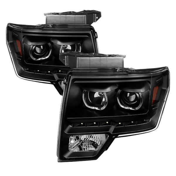 XTUNE POWER 9032226 Ford F150 09 14 Projector Headlights Halogen Model Only ( Not Compatible With Xenon HID Model ) Projector Headlights LED Halo Black