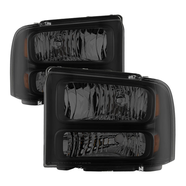 XTUNE POWER 9033001 Ford F250 F350 F450 Superduty Excursion 99 04 Headlights (05 07 Harley Style Convert to 99 04 Come with Bulbs Wiring Harness and Instruction) Black Smoked