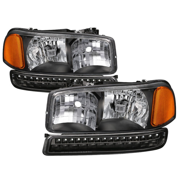 XTUNE POWER 9037399 GMC Sierra 99 06 Yukon 00 06 ( Does Not fit Denali and C3 Model ) Headlights and LED Bumper Lights Black