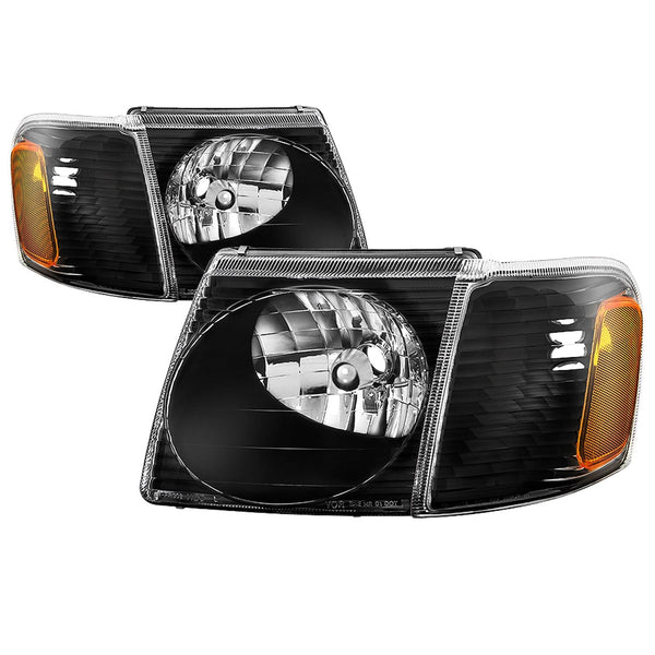 XTUNE POWER 9042614 Ford Explorer Sport 01 03 Explorer Sport Trac 01 05 OEM Style Headlights With Corner 4pcs sets Low Beam HB5(Not Included) ; High Beam HB5(Not Included) ; Signal 3157NA(Not Included) Black