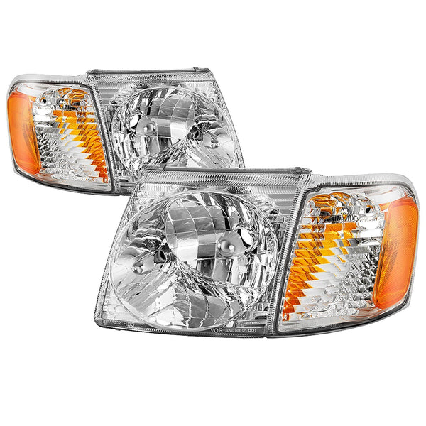 XTUNE POWER 9042621 Ford Explorer Sport 01 03 Explorer Sport Trac 01 05 OEM Style Headlights With Corner 4pcs sets Low Beam HB5(Not Included) ; High Beam HB5(Not Included) ; Signal 3157NA(Not Included) Chrome