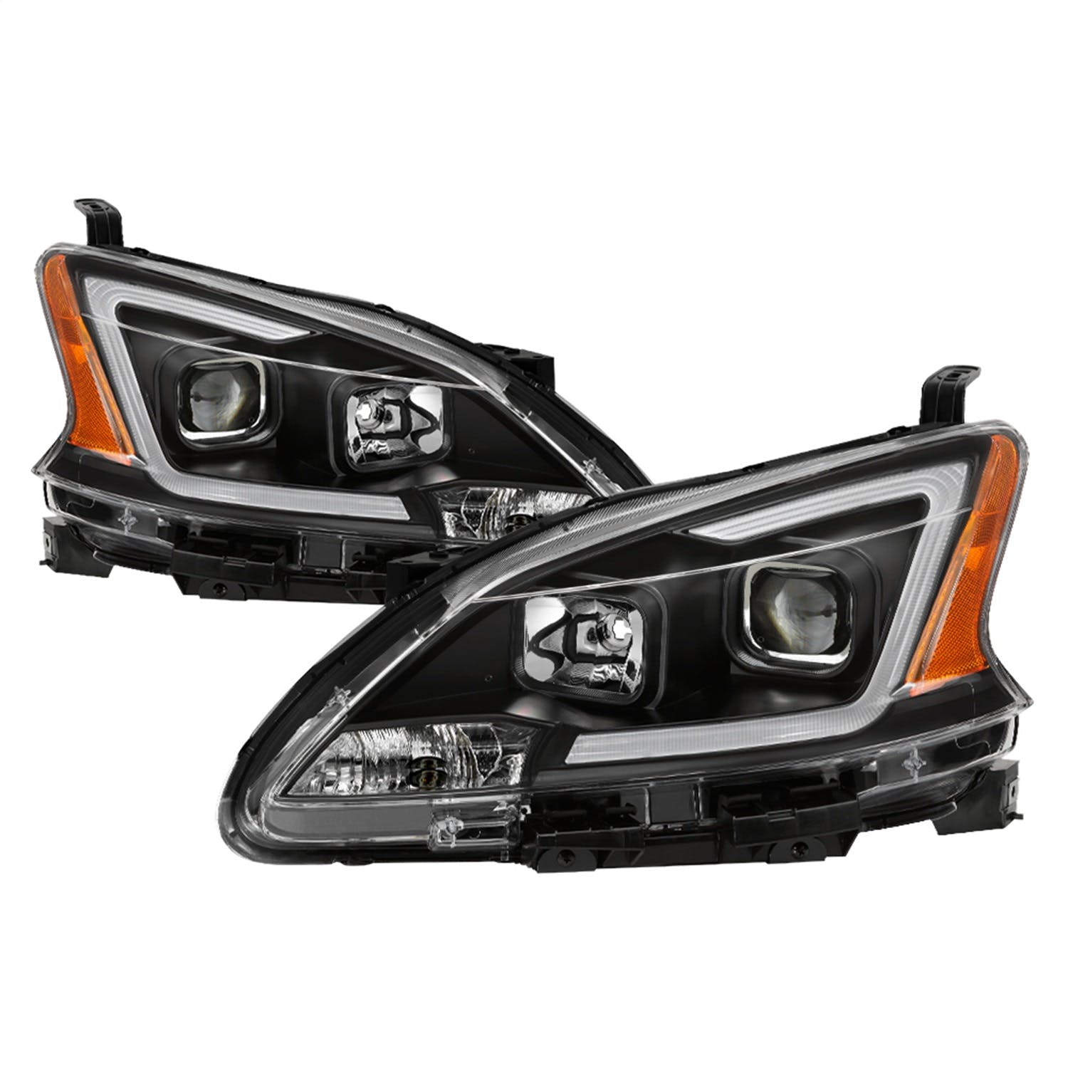 XTUNE POWER 9042966 Nissan Sentra 2013 2015 Halogen Models Only DRL LED Light Bar Projector Headlights Black Low Beam H7 ; High Beam H1 ; Signal 7440