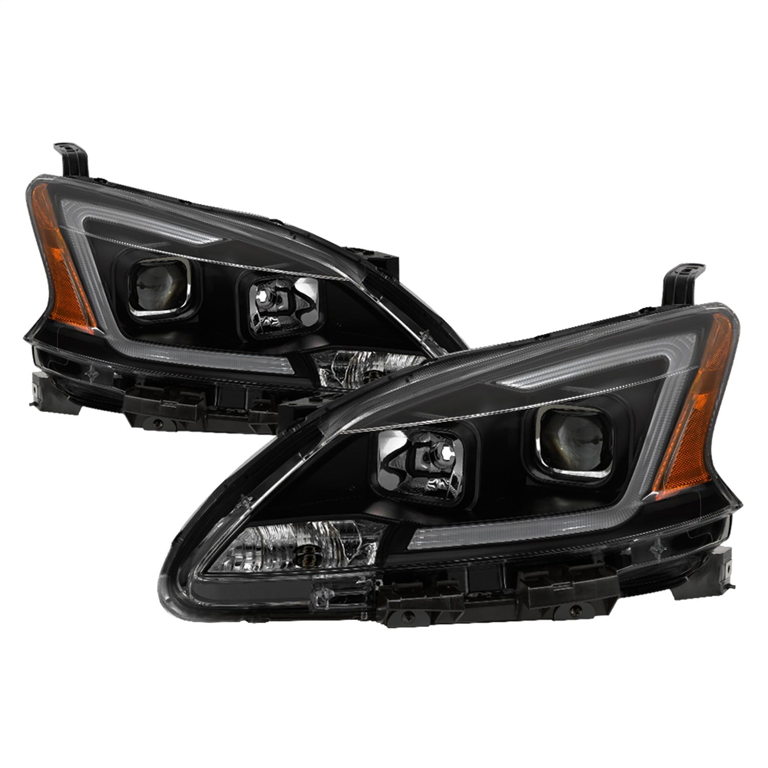 XTUNE POWER 9042973 Nissan Sentra 2013 2015 Halogen Models Only DRL LED Light Bar Projector Headlights Black Smoked Low Beam H7 ; High Beam H1 ; Signal 7440