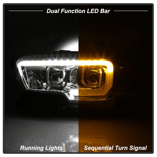 XTUNE POWER 9043017 Toyota Tacoma 2016 2019 SR and SR5 Models only ( Does Not Fit TRD Models ) DRL Light Bar Projector Headlights with Sequential Turn Signal Chrome Low Beam H7(Included) ; High Beam H7(Included) ; Signal LED(Included)