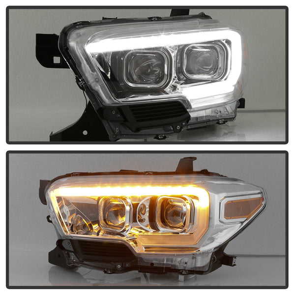 XTUNE POWER 9043017 Toyota Tacoma 2016 2019 SR and SR5 Models only ( Does Not Fit TRD Models ) DRL Light Bar Projector Headlights with Sequential Turn Signal Chrome Low Beam H7(Included) ; High Beam H7(Included) ; Signal LED(Included)
