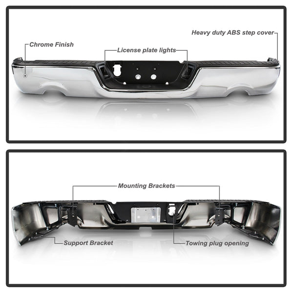 XTUNE POWER 9046988 OEM Style Steel Rear Bumper Chrome ( Brackets Hardware And Step Pads Included ) ( OEM Part # CH1103118 )