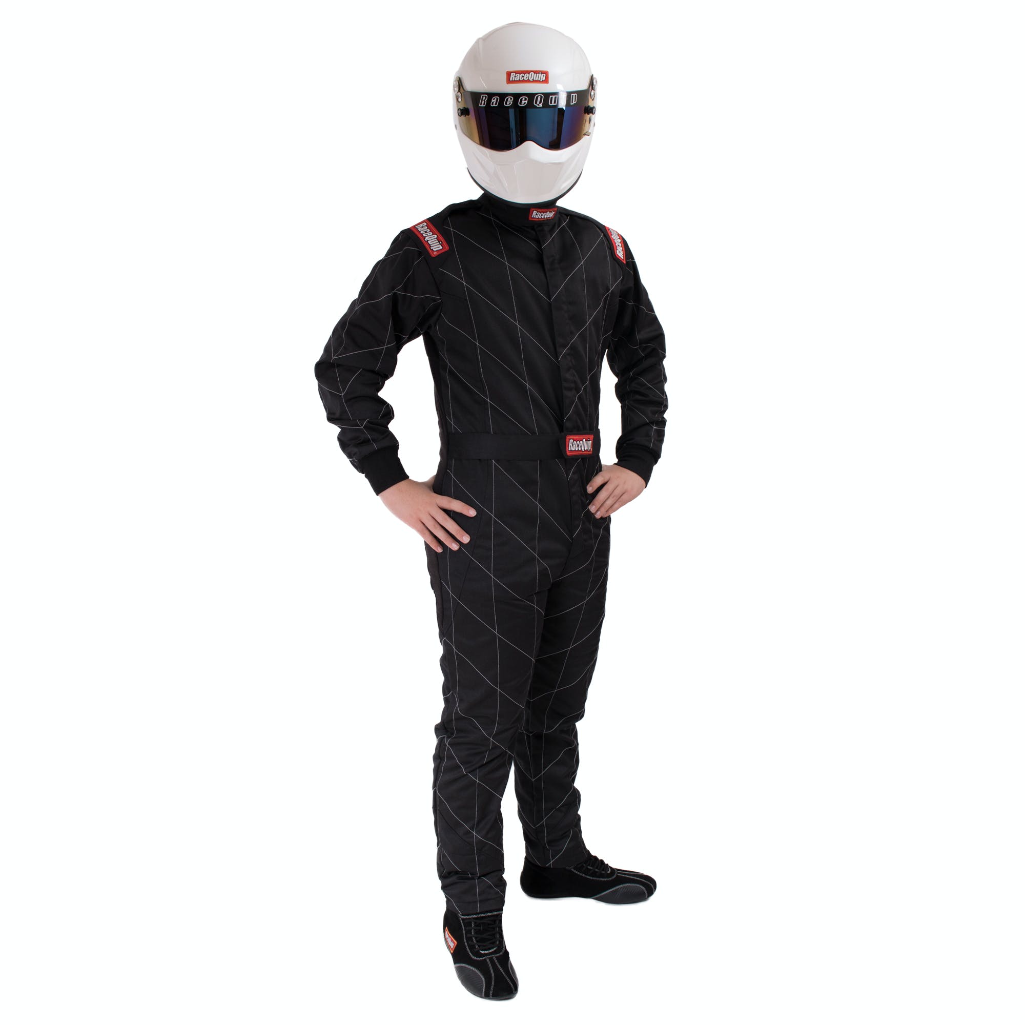 RaceQuip 91609049 One Piece Multi Layer Racing Driver Fire Suit; SFI 3.2A/ 5 ; Black Med-Tall