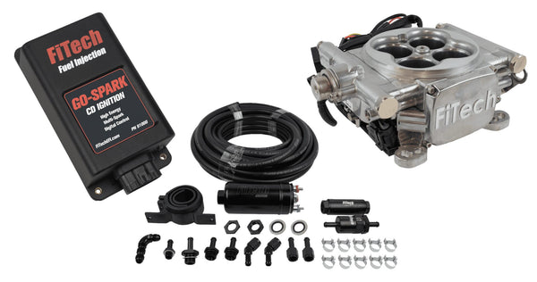 FiTech 93101 Go EFI 4 System (Bright Alum Finish) Master Kit w/ Inline Fuel Pump, w/CDI box