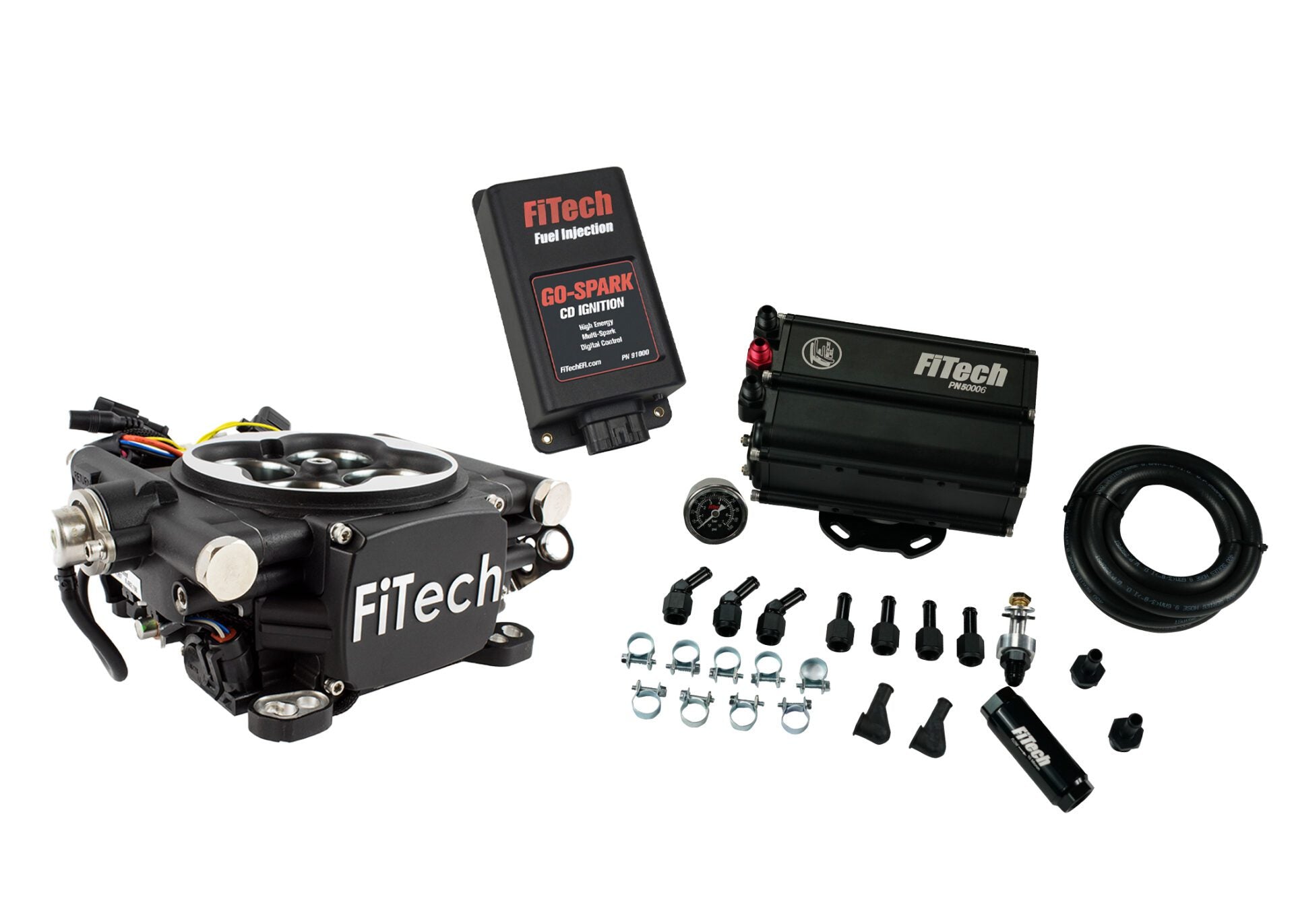 FiTech 93552 Go EFI 4 600 HP Matte Blk EFI System w/ Force Fuel Mini Delivery Master Kit and Go