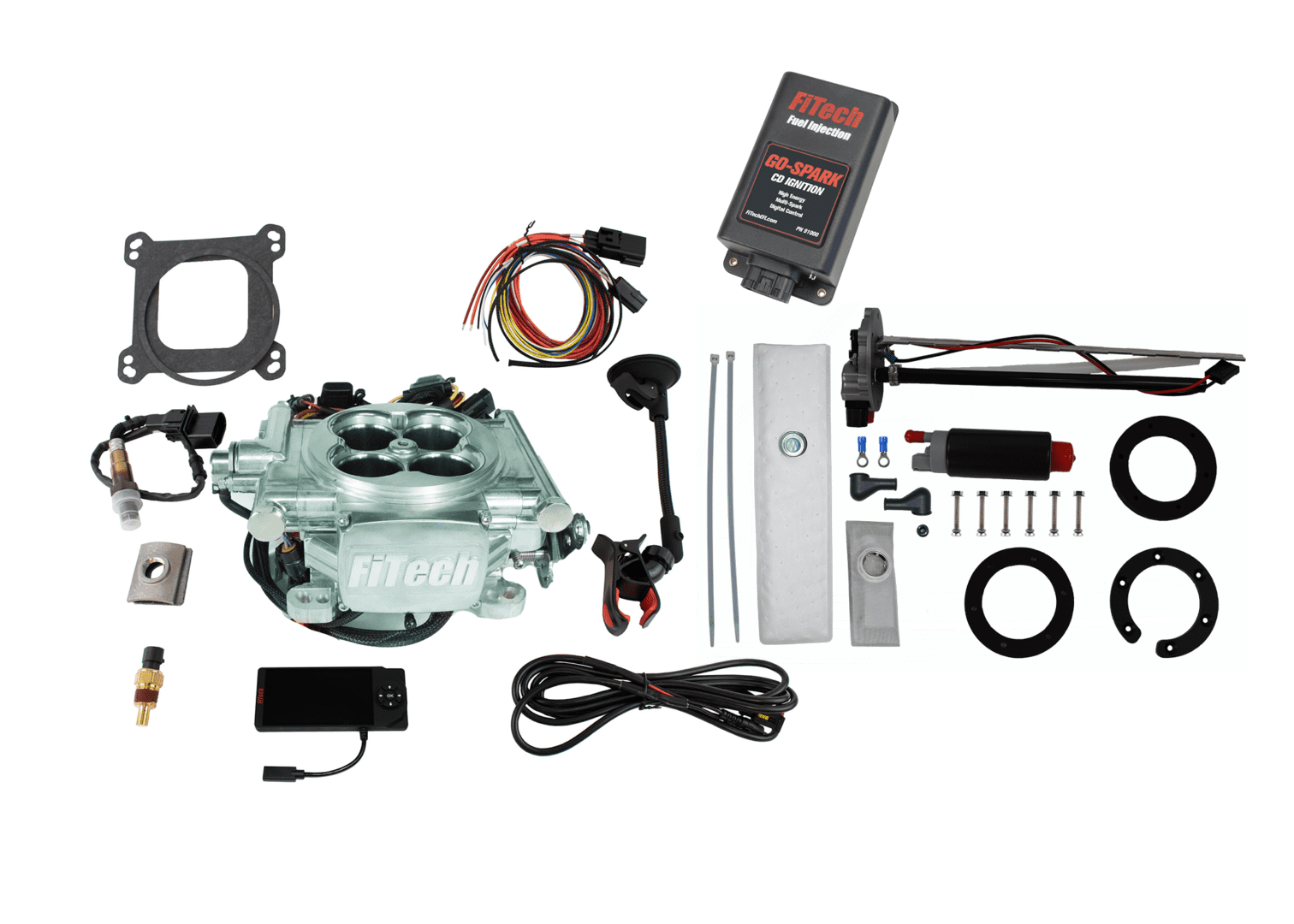 FiTech 93606 Go EFI 4 600 HP Power Adder Bright Alum EFI System w/ Go Fuel In Tank Master Kit