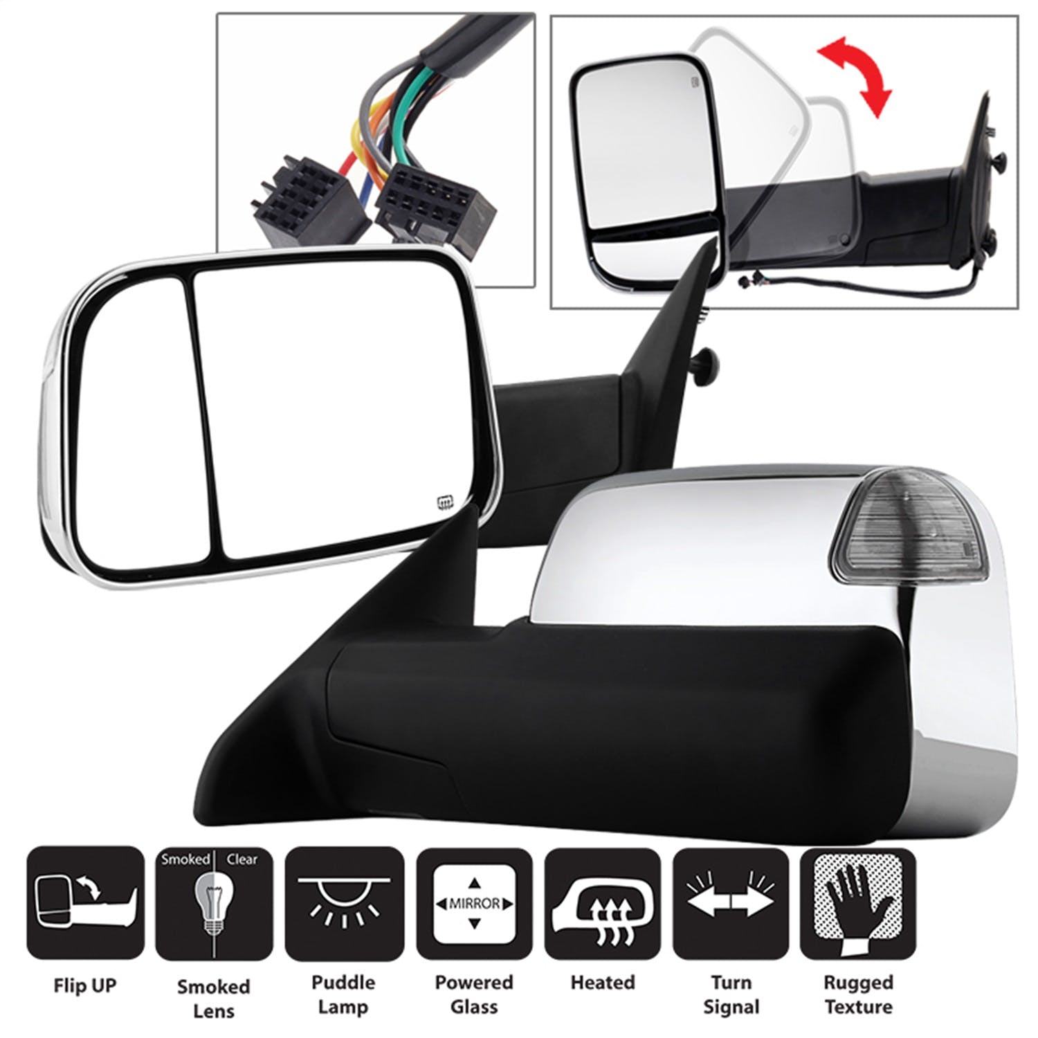 XTUNE POWER 9935787 Dodge Ram 1500 09 12 LandR Manual Extendable POWER Heated Adjust Mirror with LED Signal. Fit: Ram 2500 3500 10 12
