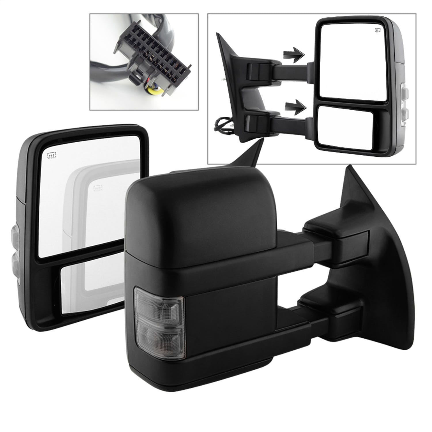 XTUNE POWER 9935831 Ford SuperDuty 08 15 LandR Manual Extendable POWER Heated Adjust Mirror with LED Signal Smoke Fit: F250 F350 F450 F550 08 15