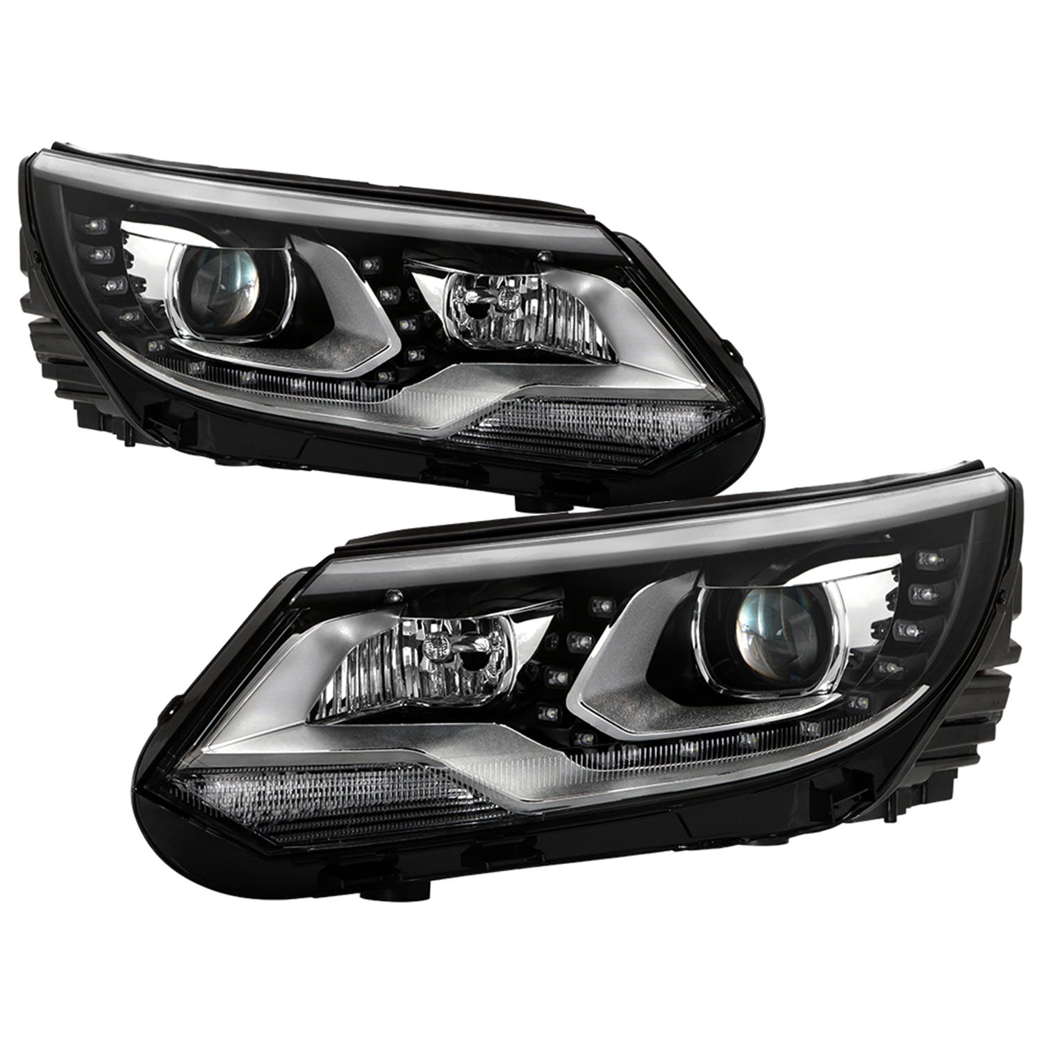 XTUNE POWER 9948527 VW Tiguan 12 17 (Fit OE Halogen Model) LED DRL Projector Headlights Low Beam H7(Included) ; High Beam H7(Included) ; Signal 1156A(Included) Chrome