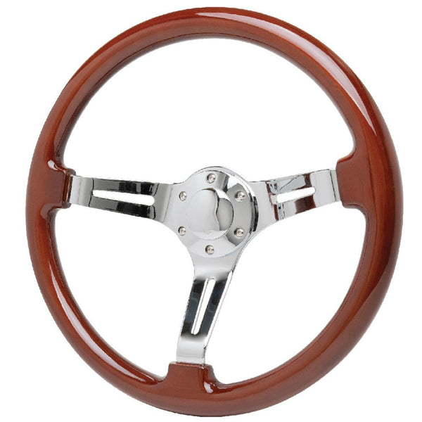 Racing Power Company R5860 15 inch chrome steel steering wheel -w/wood wrap 6hl