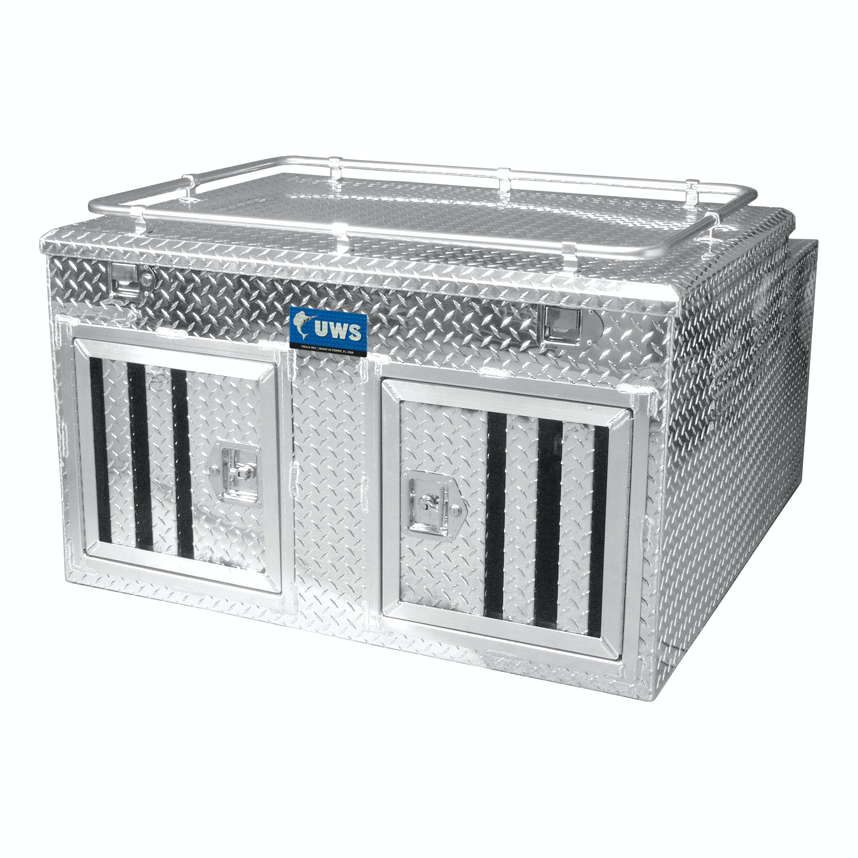 UWS DB-4848N 48 inch X 48 inch Aluminum Dog Box Double Door with Full Enclosure and Storage