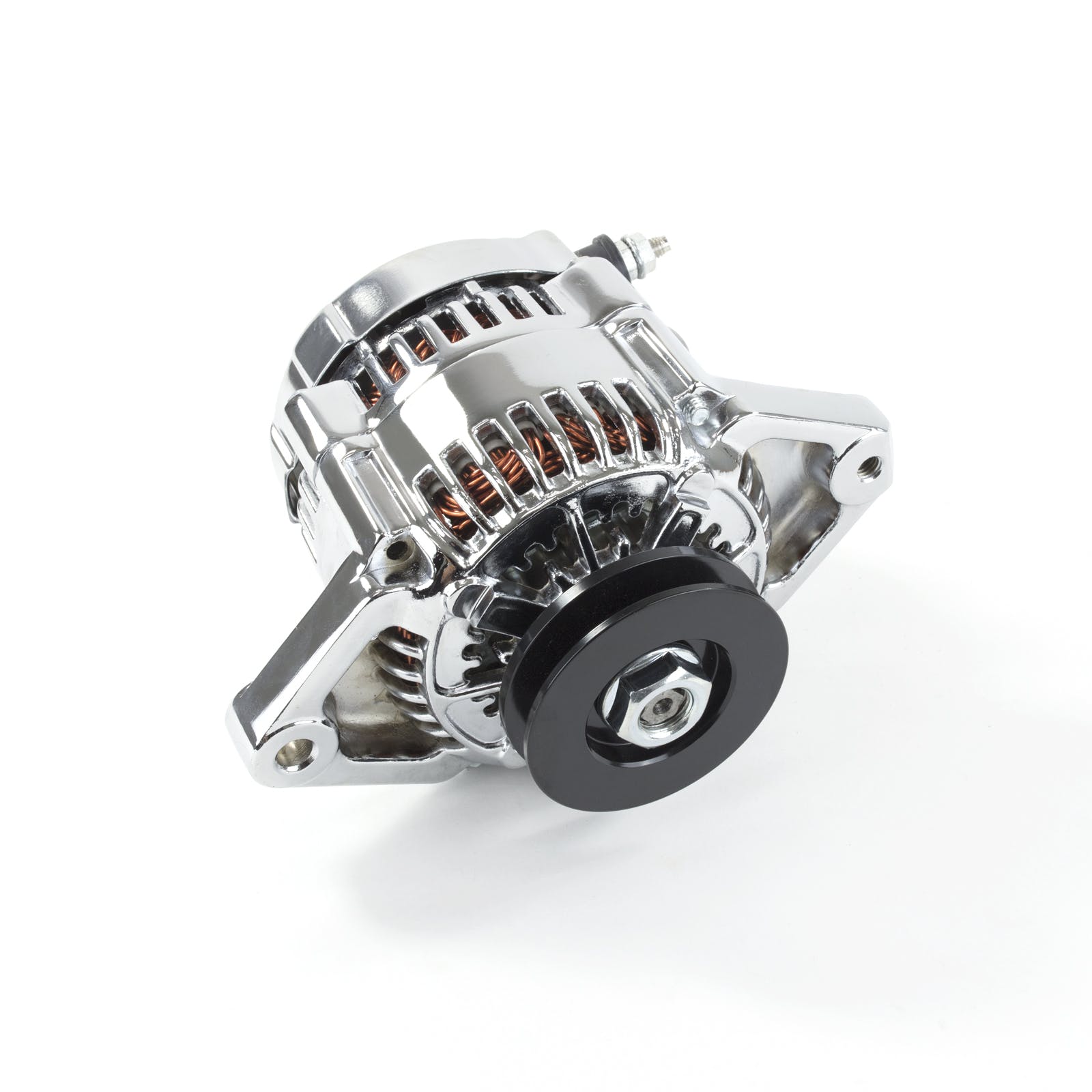 Top Street Performance ES1014C Alternator - GM Mini Denso Style, Street Rod Race, 90 AMP, 3/8 inch V-Belt, 1-Wire