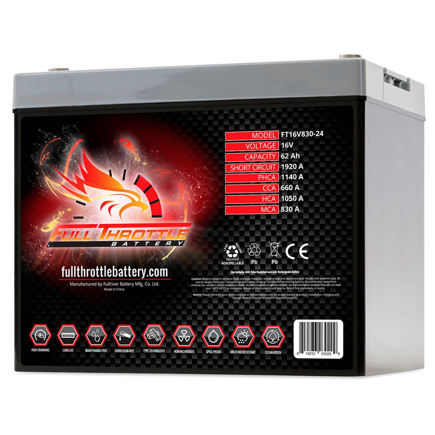 Fullriver Battery FT16V830-24 Full Throttle 16V Automotive Battery