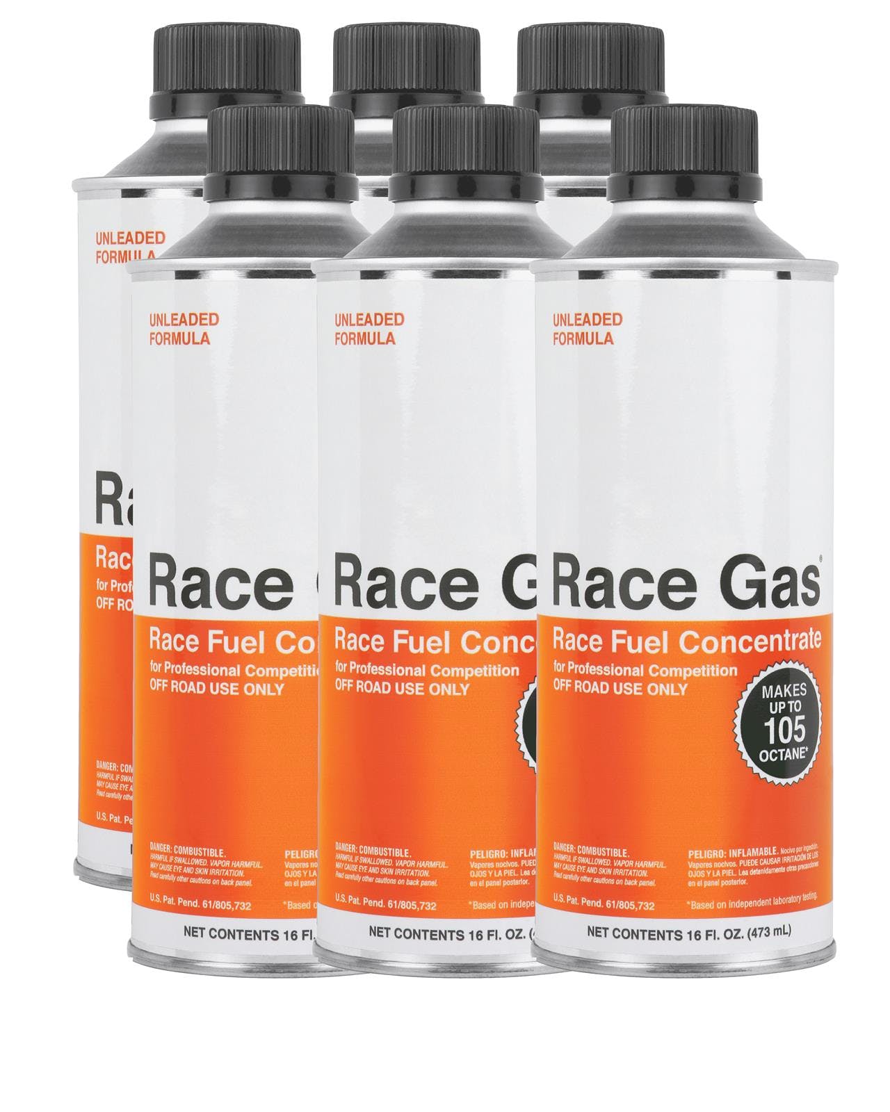 Race Gas 100116 Race Gas® Race Fuel Concentrate (up to 105 Octane, Case-(6) 16-oz. Cans)