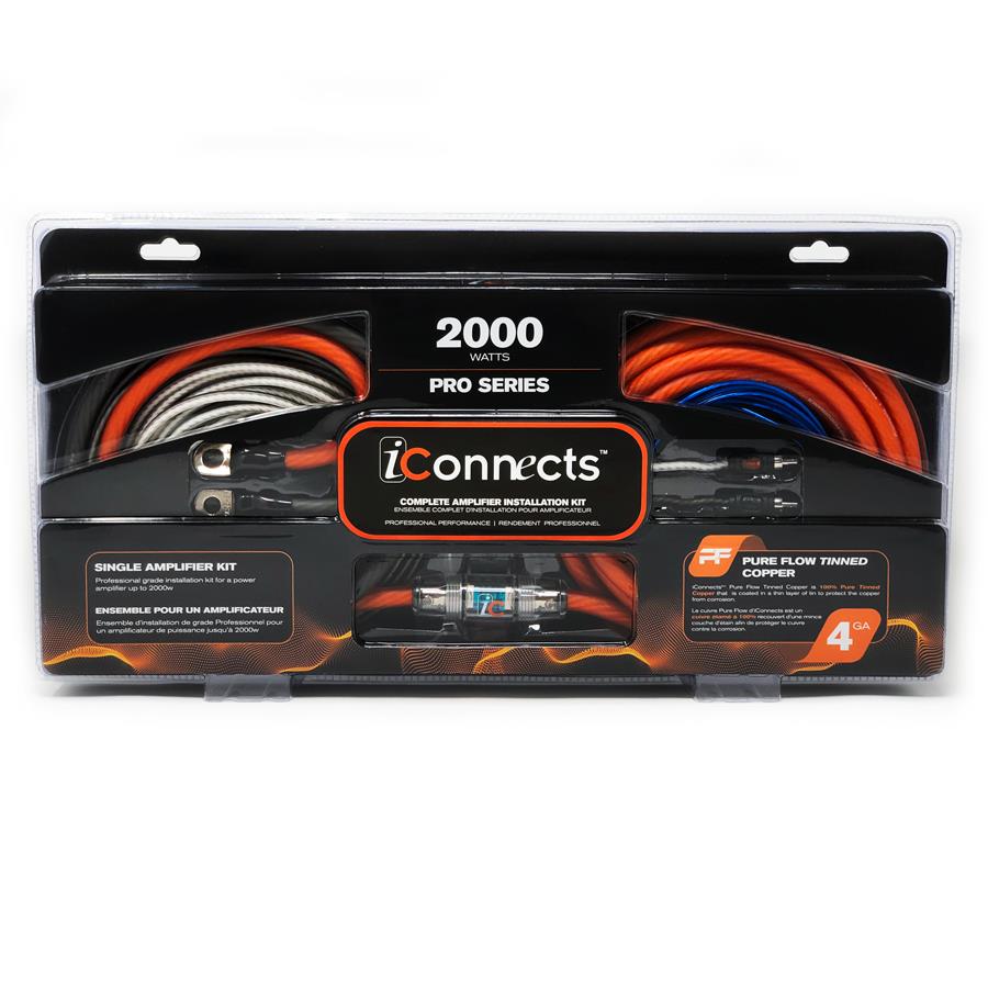 iConnects PRO Series 2000 Watt 4AWG Amp Kit ICPRO42000