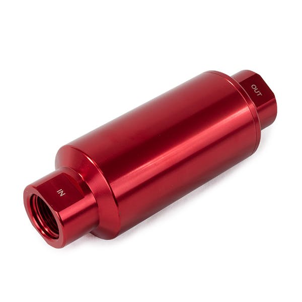 Top Street Performance JM1022R Aluminum Inline Fuel Filter With 40 Micron Element, ORB-10, Red