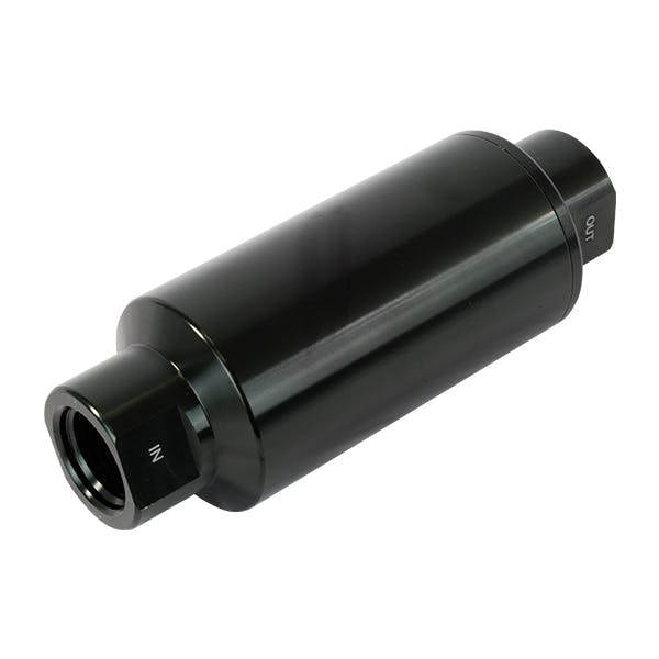 Top Street Performance JM1023BK Aluminum Inline Fuel Filter With 100 Micron Element, ORB-10, Black